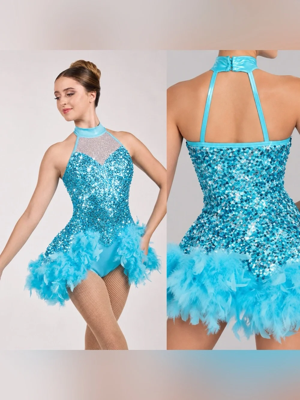 WEISSMAN Dance Costume blue feather jazz I WANT TO BE A ROCKETTE 9860 XLC child